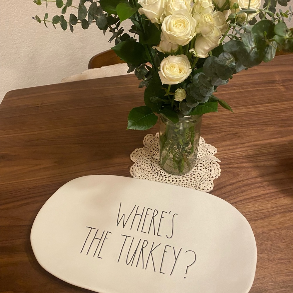 Rae Dunn Magenta Where’s the Turkey? 15” White Platter.